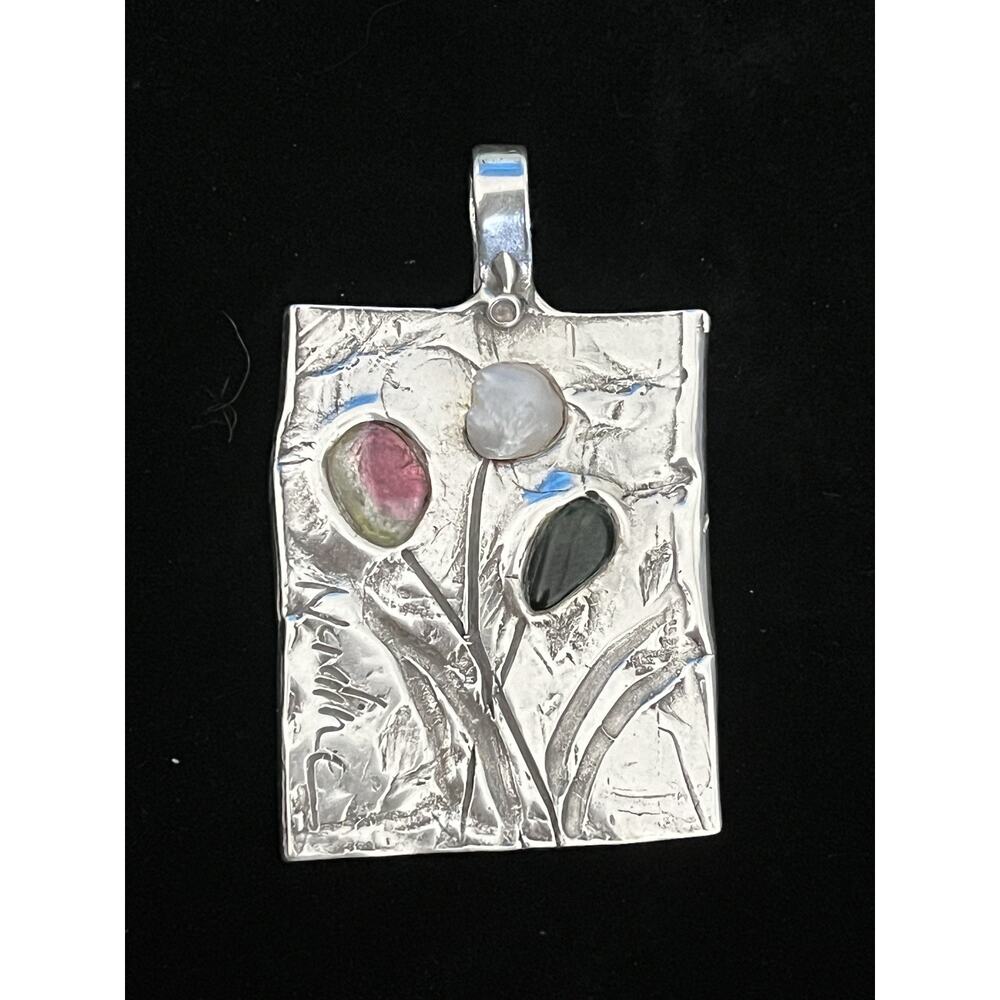 Signed Nadine Leo Mississippi River Pearl Co Sterling Silver Pendant